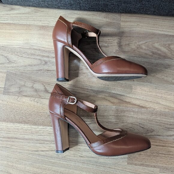 Brooks Brothers Leather T-Strap Heels | Italian Made | Vintage Style - Picture 2 of 11